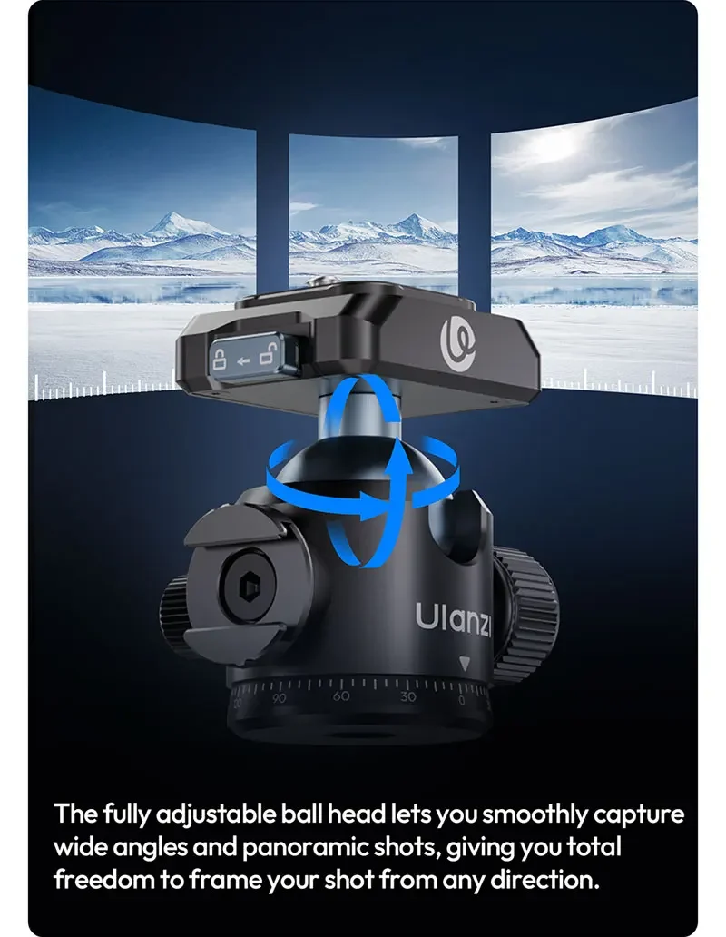 Ulanzi T100 – Đầu Bi Hợp Kim Xoay 360° Cho Chân Máy Ảnh DSLR, Đế Nhanh Uka, Tripod Máy Ảnh & Action Camera