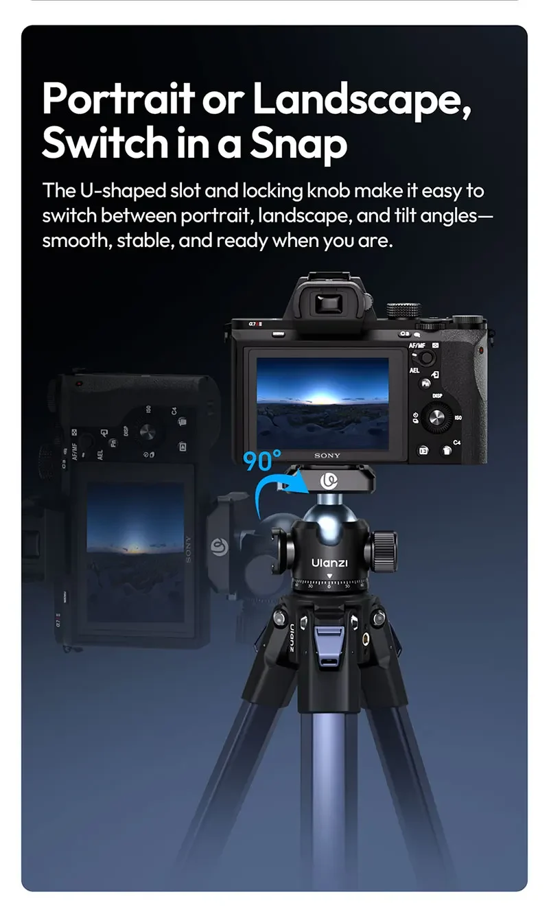 Ulanzi T100 – Đầu Bi Hợp Kim Xoay 360° Cho Chân Máy Ảnh DSLR, Đế Nhanh Uka, Tripod Máy Ảnh & Action Camera