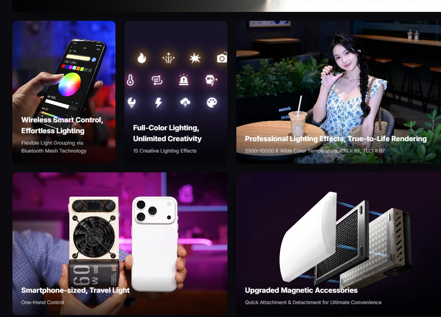 Zhiyun Fiveray M60 Ultra - Đèn Trợ Sáng Đổi Màu RGB, Công Suất 60W (2500K~10000K)