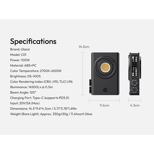 Ulanzi C01 100W Bi-Color COB LED Light with Condenser Lens-9.jpg