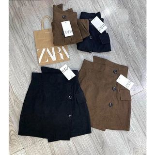 CHÂN VÁY NHUNG CẠP CAO CÚC LỆCH - Nâu - L