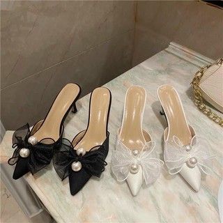guốc ngọc kèm nơ lụa cực chanh xả - Đen - 39