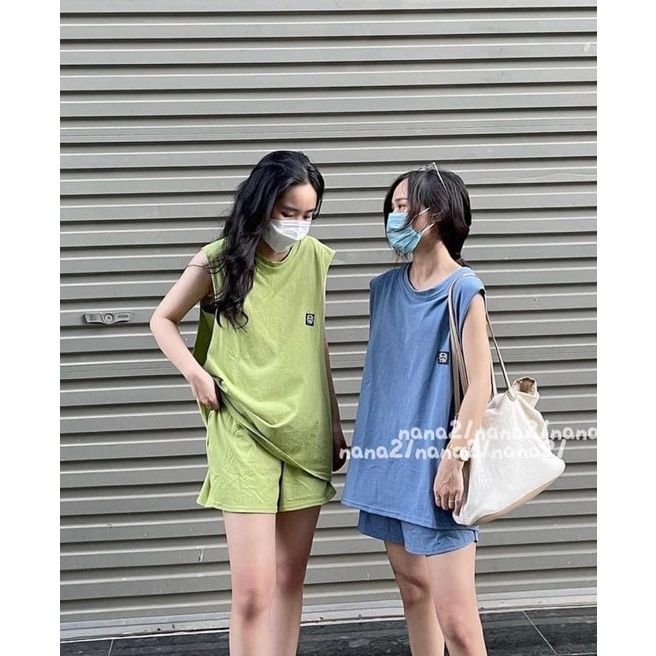 SET BỘ TANK TOP 3 MÓN LOGO THÊU - Xanh dương - L