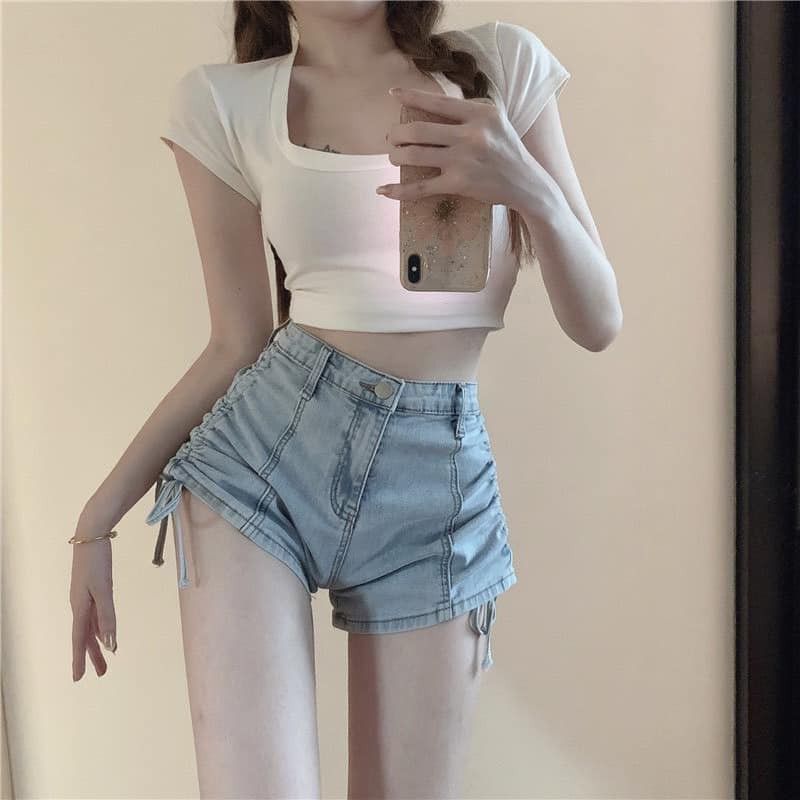 QUẦN SHORT JEANS RÚT SƯỜN