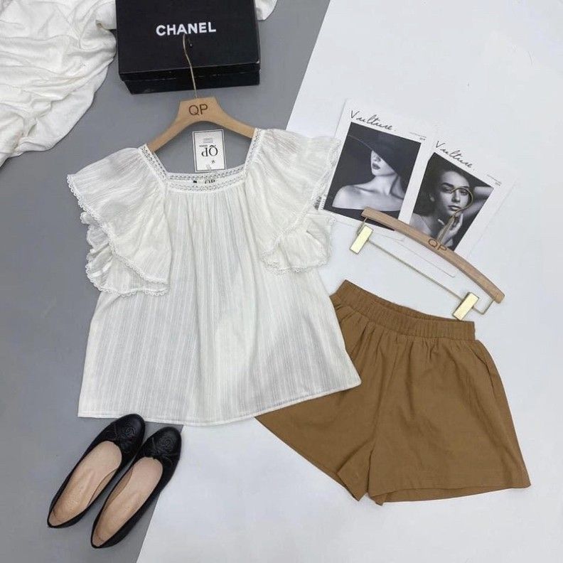 SET BỘ ÁO TAY RƠI TRẮNG