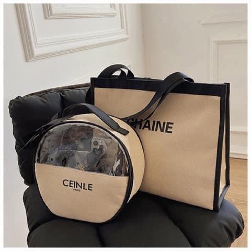 SET 2 TÚI ĐỰNG MỸ PHẨM CELINE LOẠI MỚI - Nude - Tròn
