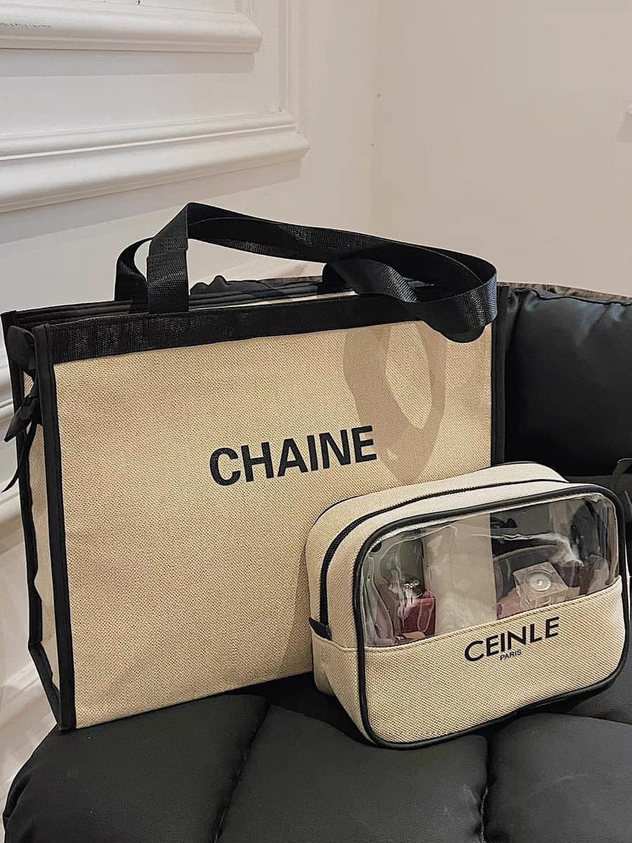SET 2 TÚI ĐỰNG MỸ PHẨM CELINE LOẠI MỚI - Nude - Chữ nhật