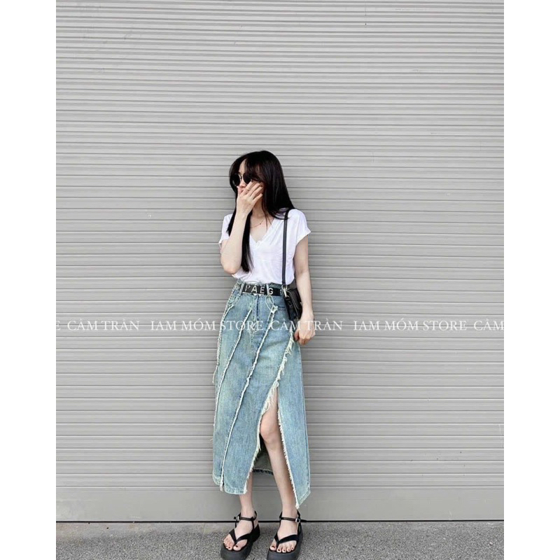 HCM]chân váy jean nữ xẻ cao có quần trong , chan váy bò dáng dài xẻ đùi  chất jean co giản M446 | Lazada.vn