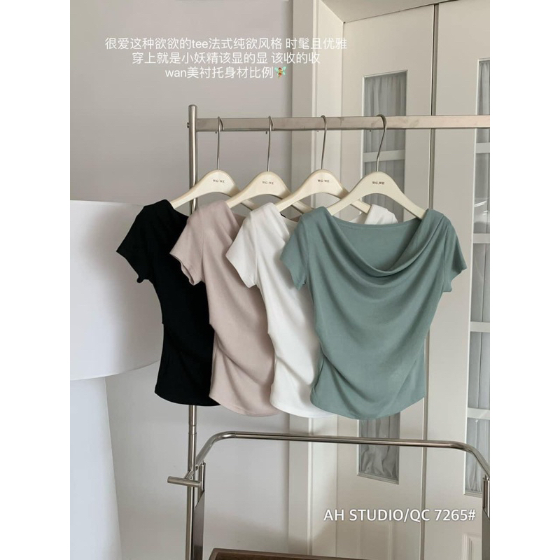 ÁO LỆCH VAI CỔ ĐỔ - XANH - M