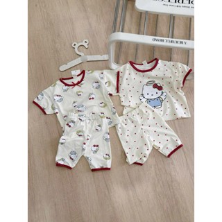 SET BỘ HELLO KITTY CHẤM BI VIỀN CỔ ĐỎ