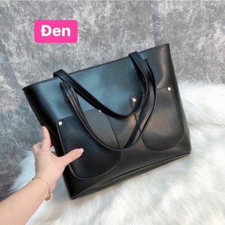 TÚI XÁCH CÔNG SỞ DA TRƠN 2 TÚI - Đen