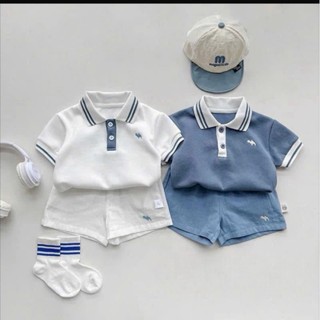 SET 2 BỘ POLO TRẮNG XANH HÌNH KHỦNG LONG