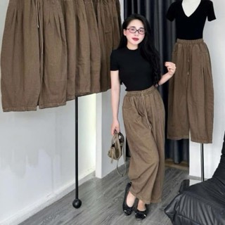 QUẦN JEAN BAGGY MÀU NÂU CẠP CHUN - Nâu