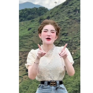 ÁO CỘC TAY BỒNG CỔ ĐÁ MÀU BE
