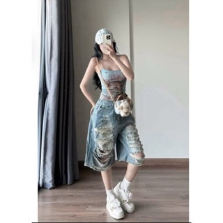 QUẦN NGỐ RÁCH ĐÙI TUA RUA - XANH - L