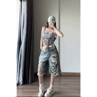 QUẦN NGỐ RÁCH ĐÙI TUA RUA - XANH - M