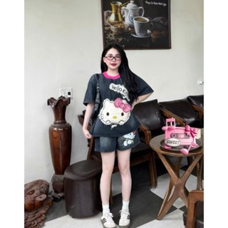 SET BỘ BÒ JEAN ĐÙI THÊU HELLO KITY - Đen