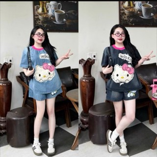 SET BỘ BÒ JEAN ĐÙI THÊU HELLO KITY