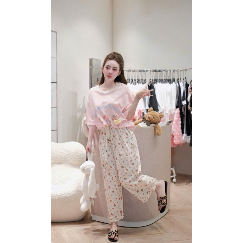 SET BỘ GẤU HỒNG CỔ BÈO BALLERINA - Hồng