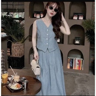 SET KẺ XANH SÁT NÁCH QUẦN GẤU BÈO - XANH - L