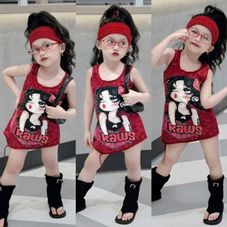 ÁO BA LỖ RÁCH DÁNG DÀI HÌNH CÔ GÁI KAWS - Đỏ - 10