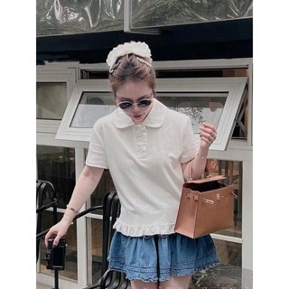 ÁO POLO TRẮNG CỔ ĐỨC VIỀN GẤU BÈO - Trắng - L