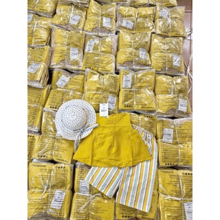 SET BỘ SÁT NÁCH VÀNG QUẦN KẺ BG (kèm mũ) - Vàng - 150