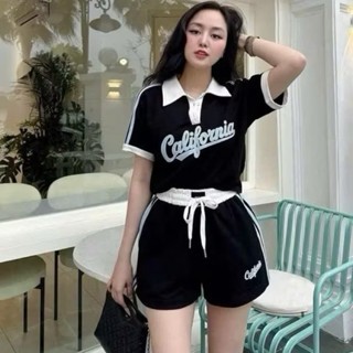 SET BỘ CALIFO CỔ POLO CÀI CÚC - Đen
