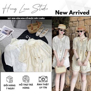 SET REN VÂN HOA CỔ BUỘC DÂY 2 MÀU - Trắng - M
