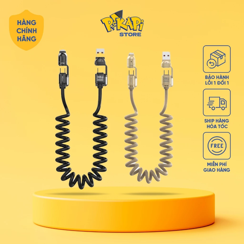 Cáp Sạc Ô Tô 4 in 1 Dây Lò Xo 2m