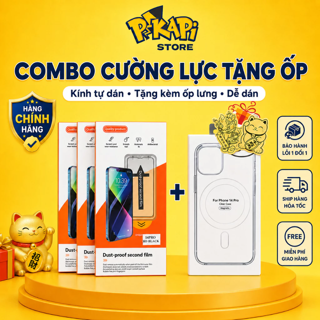 Combo Siêu Sốc - Kính cường lực iPhone Khung tự dán & Tự lấy bụi, KINGMAX Tặng ốp lưng Từ Tính