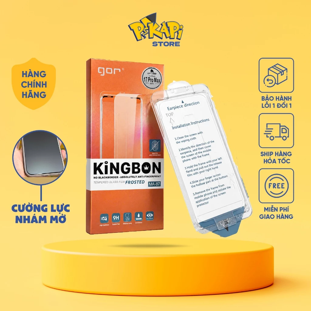 Cường Lực GOR Nhám Mờ Chống Vân Tay Có Khung Tự Dán Thông Minh - Kính Cường Lực Gaming Không Viền Cao Cấp