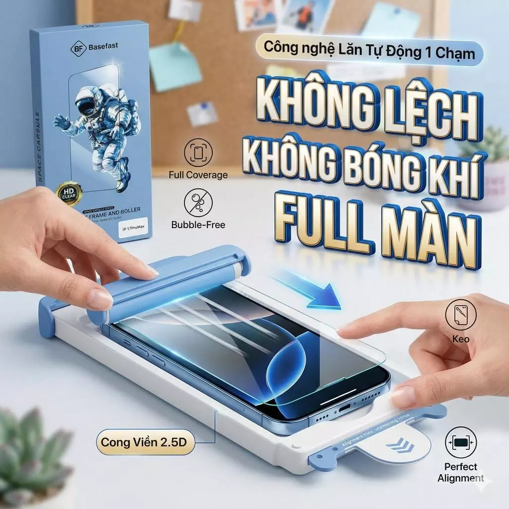 Cường lực iPhone khung tự dán Basefast BF -8 trong suốt tuyệt đối