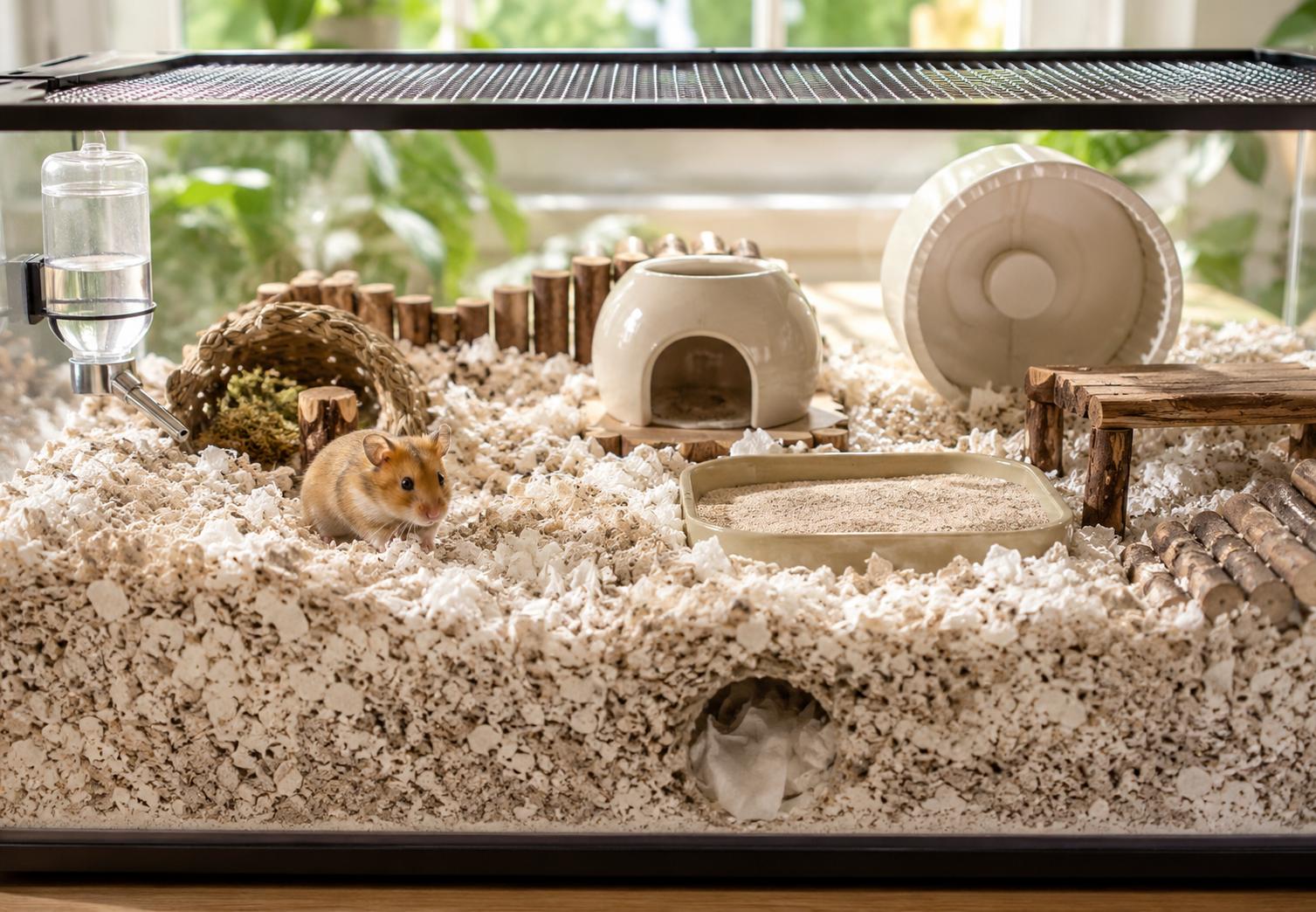 Chuồng Hamster Bear có nền lót, bánh xe và nhà trú an toàn