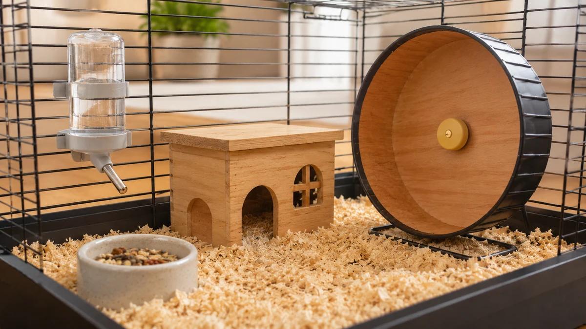 Chuồng hamster có nước sạch và lớp lót khô ráo để chăm sóc an toàn