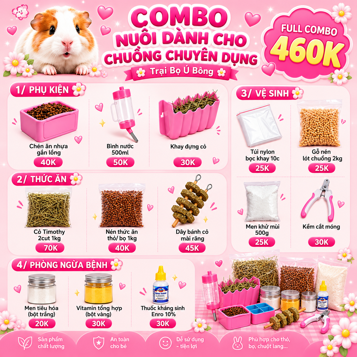 Combo Nuôi Dành Cho Chuồng Chuyên Dụng Cho Thỏ Và Bọ Ú