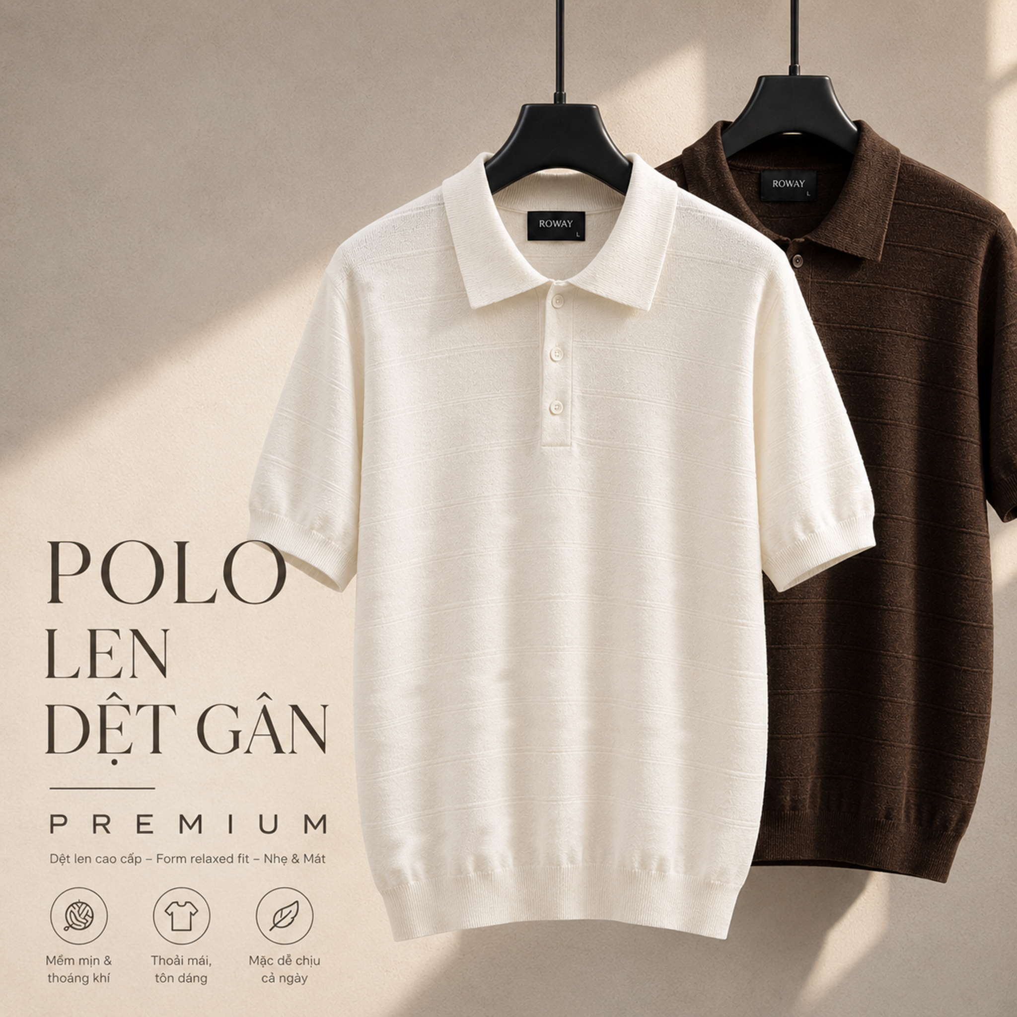 Áo polo len dệt gân