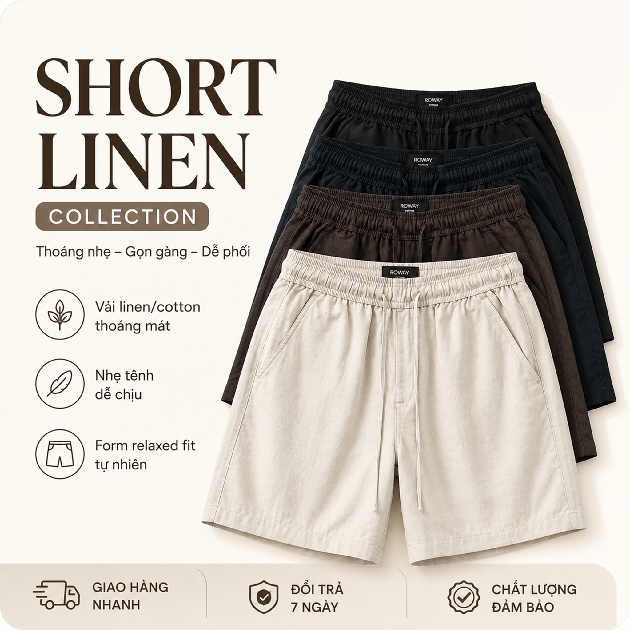 Quần short dệt kim cạp chun