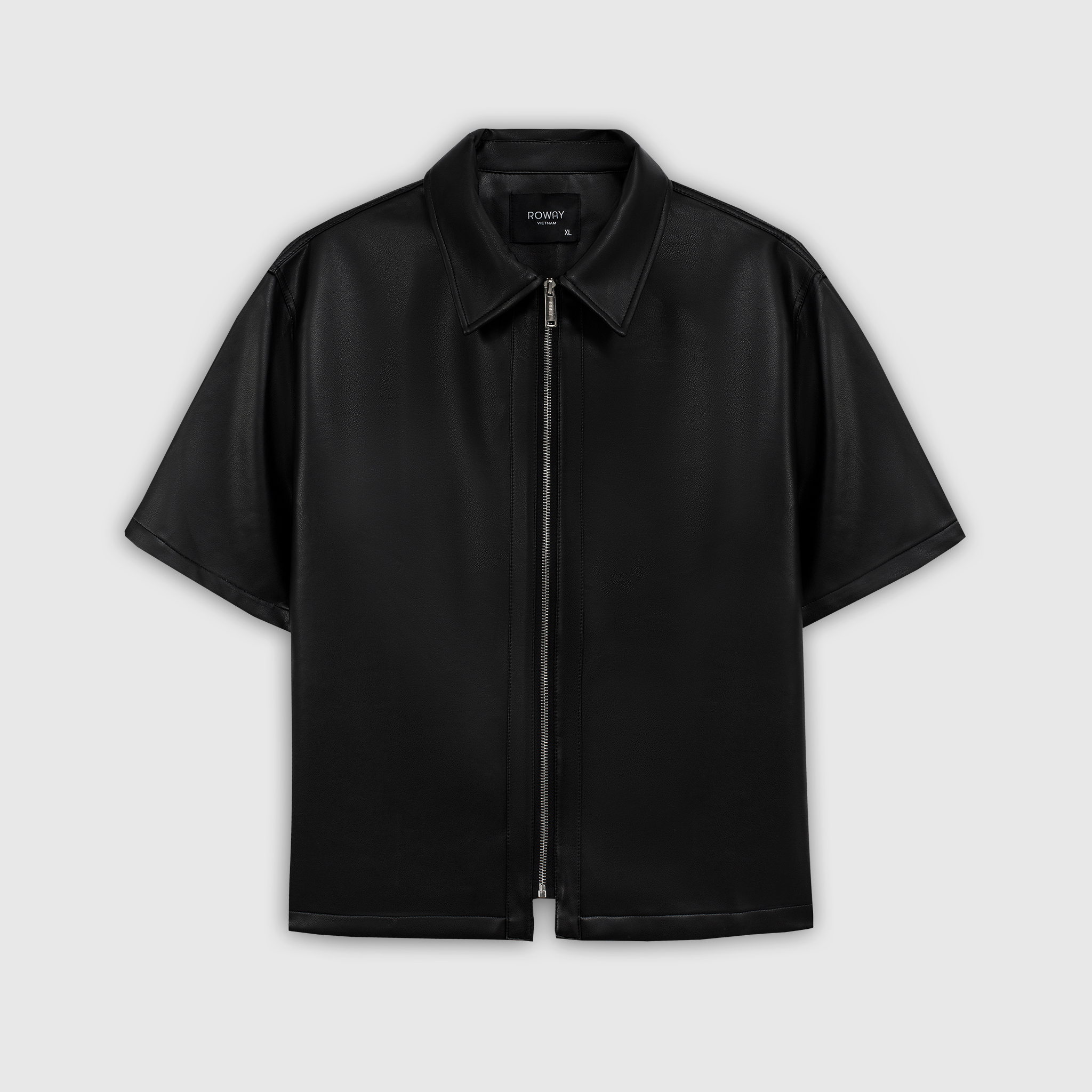 Sơ mi cộc tay zip da