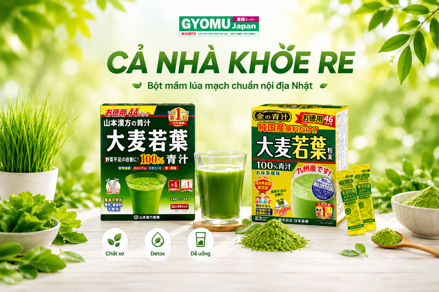 BỘT MẦM LÚA MẠCH AOJIRU NHẬT BẢN YAMAMOTO & NIHON YAKKEN - BỔ SUNG CHẤT XƠ MỖI NGÀY