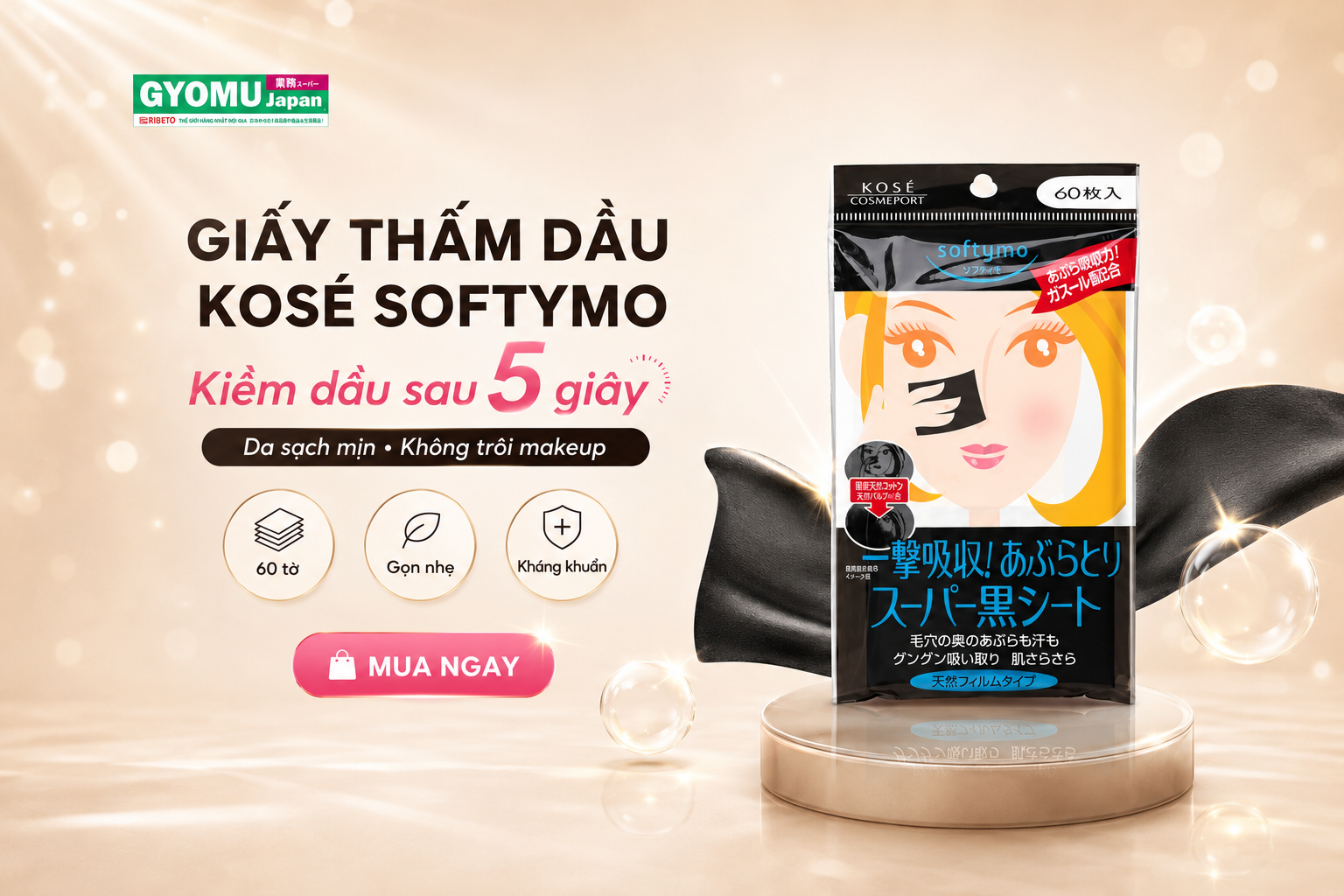 GIẤY THẤM DẦU SOFTYMO NHẬT BẢN - BÍ QUYẾT GIỮ DA KHÔ THOÁNG, KHÔNG TRÔI MAKE UP SUỐT CẢ NGÀY