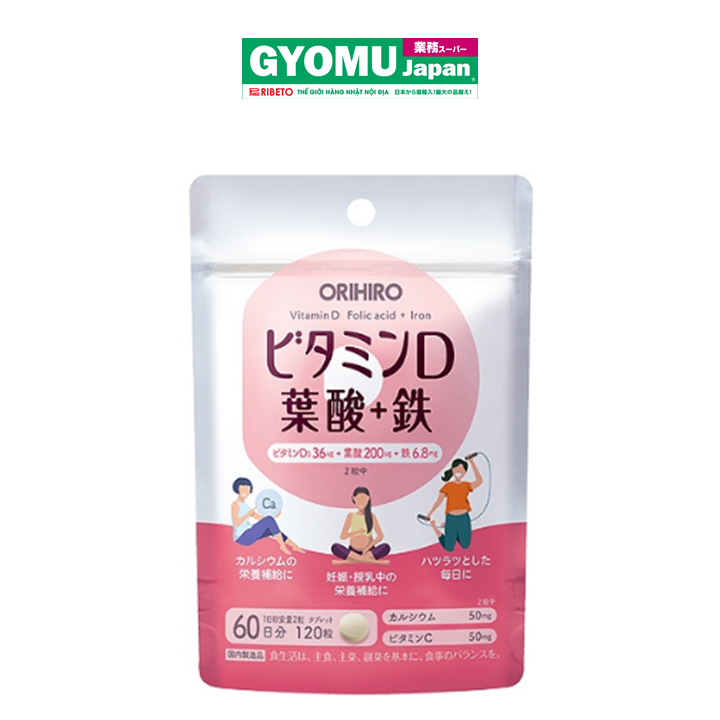 ORIHIRO_TPCN bổ sung vitamin D axit folic sắt 120 viên