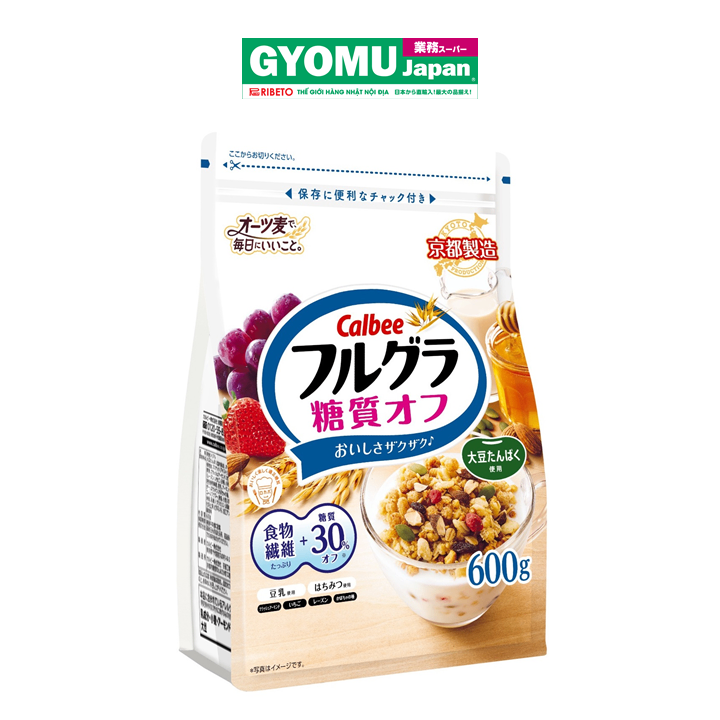 CALBEE_Ngũ cốc ít đường mix trái cây túi trắng 600g