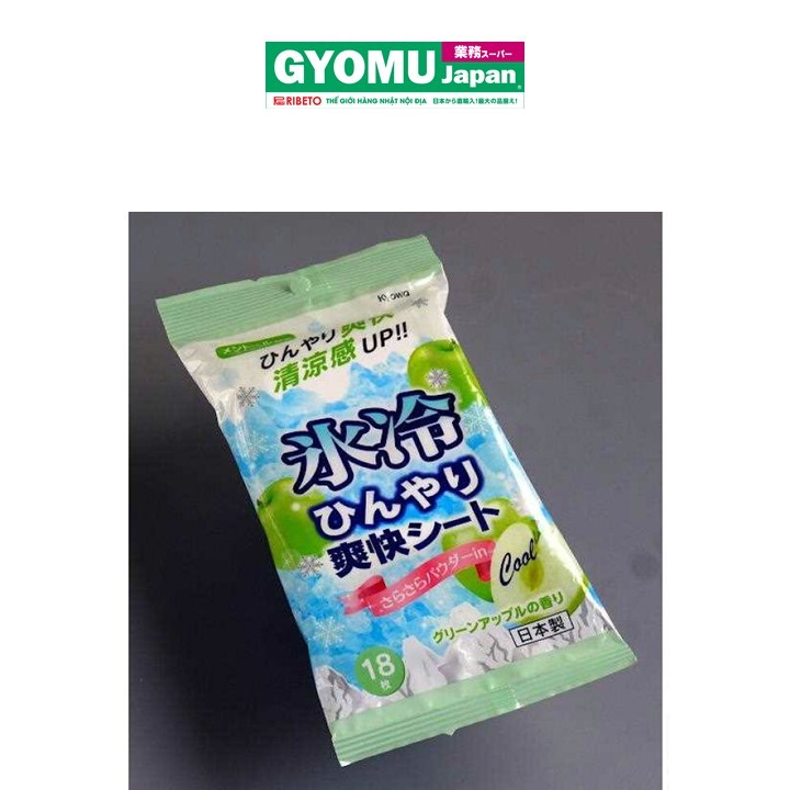 KYOWA_Khăn ướt lau người mát lạnh và sảng khoái hương táo xanh 18 tờ/gói