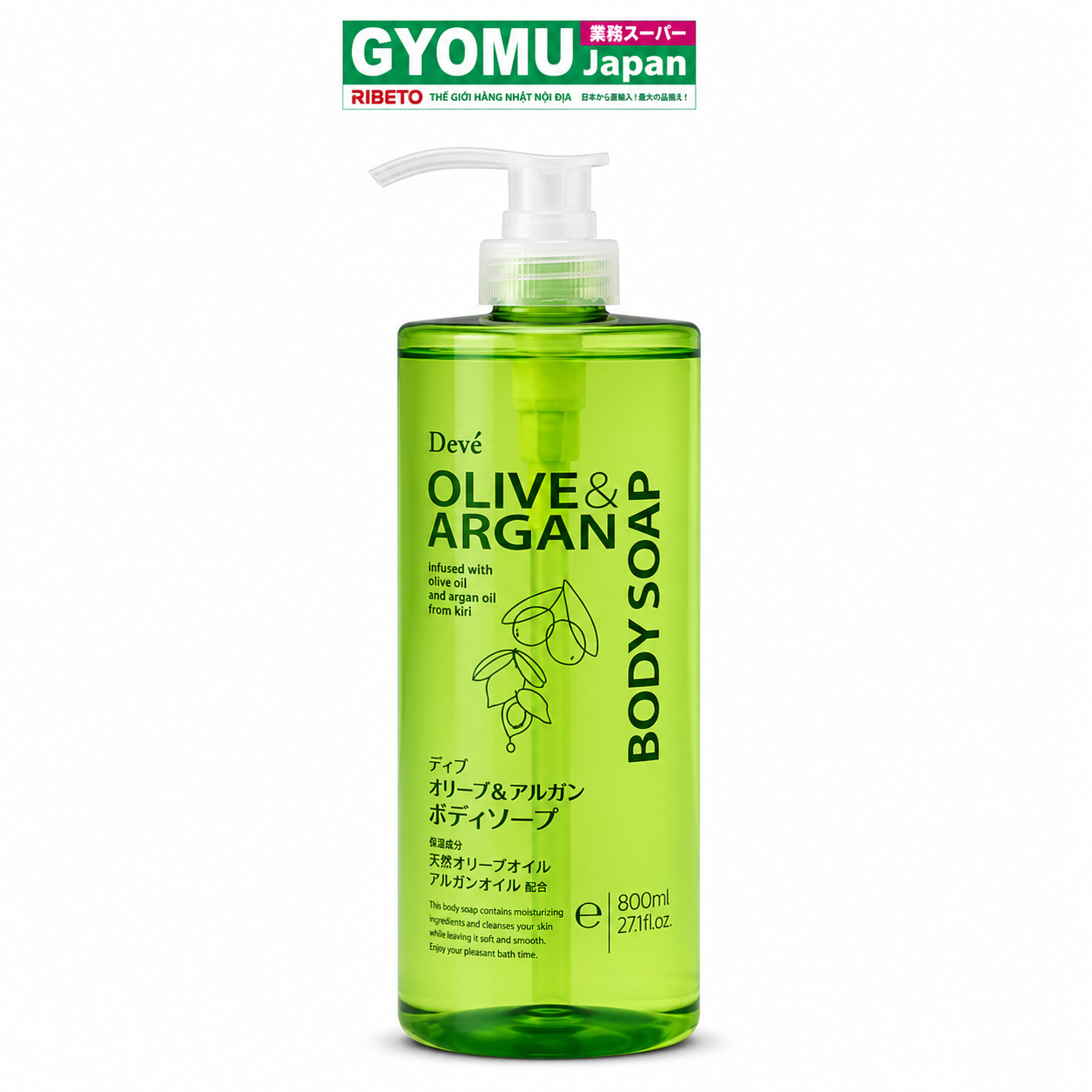 DEVE_Xà phòng tắm Olive và Argan (Deve Olive & Argan Body Soap) 800ml