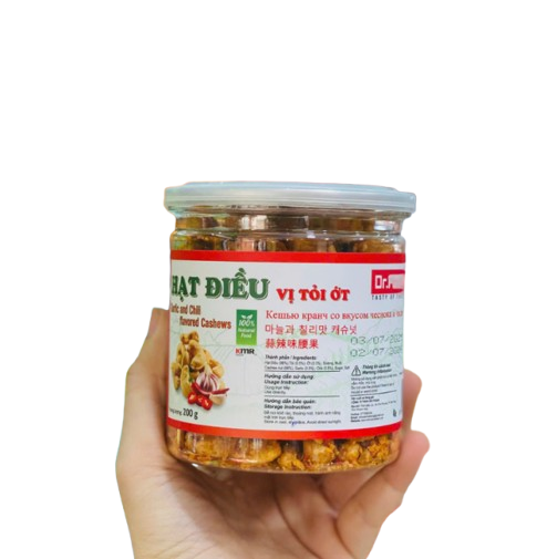 DR FOODS_Hạt điều vị tỏi ớt đóng hộp 200g