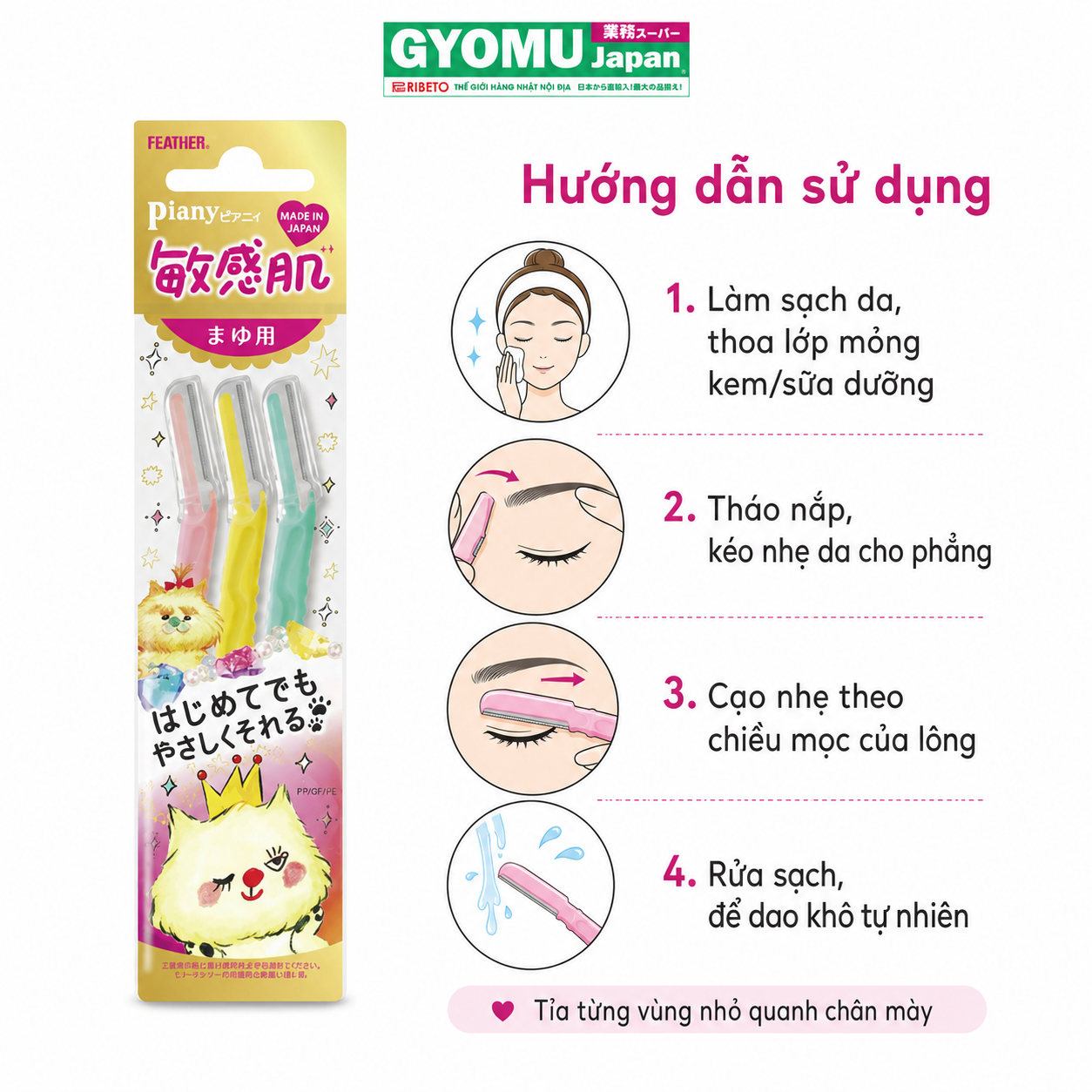 FEATHER _Dao cạo tỉa lông mày 3 chiếc/túi