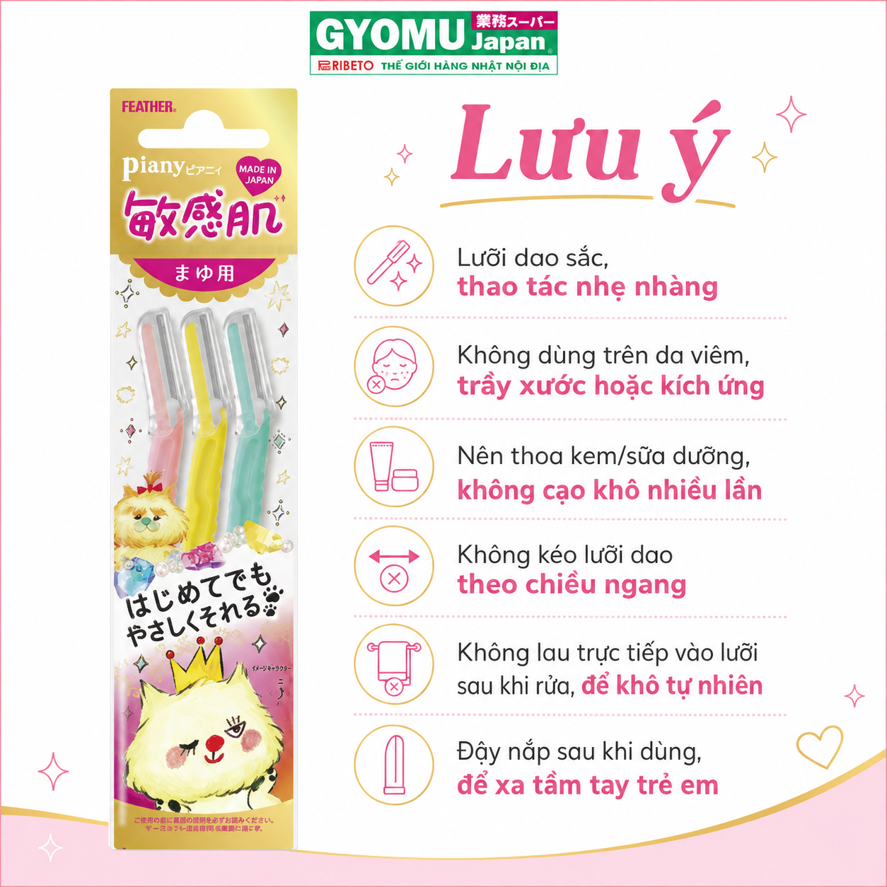 FEATHER _Dao cạo tỉa lông mày 3 chiếc/túi