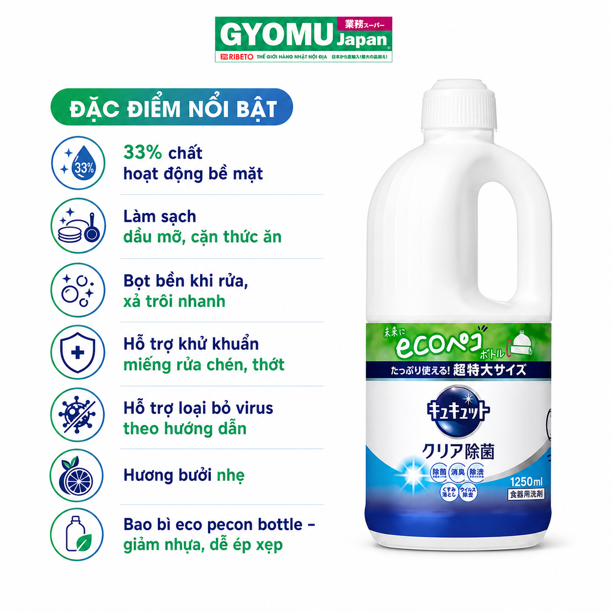 KAO_Nước rửa bát hương bạc hà 1.25L