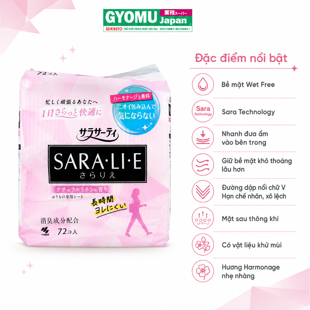 KOBAYASHI_Băng vệ sinh SARALIE hàng ngày hương vải lanh tự nhiên 72P